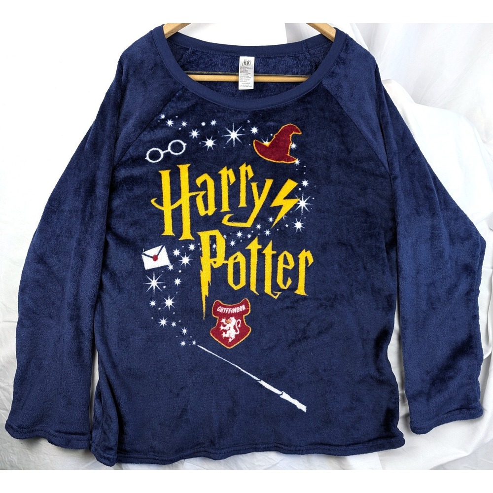 Harry Potter 2XL Navy SOFT Plush Pullover Long Sleeve Gryffindor Wand Letter